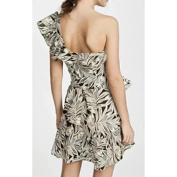 Alexis Mini Dress Safari Medium 6 8 One Shoulder Ruffle Wedding Cocktail $450 - Picture 2 of 10
